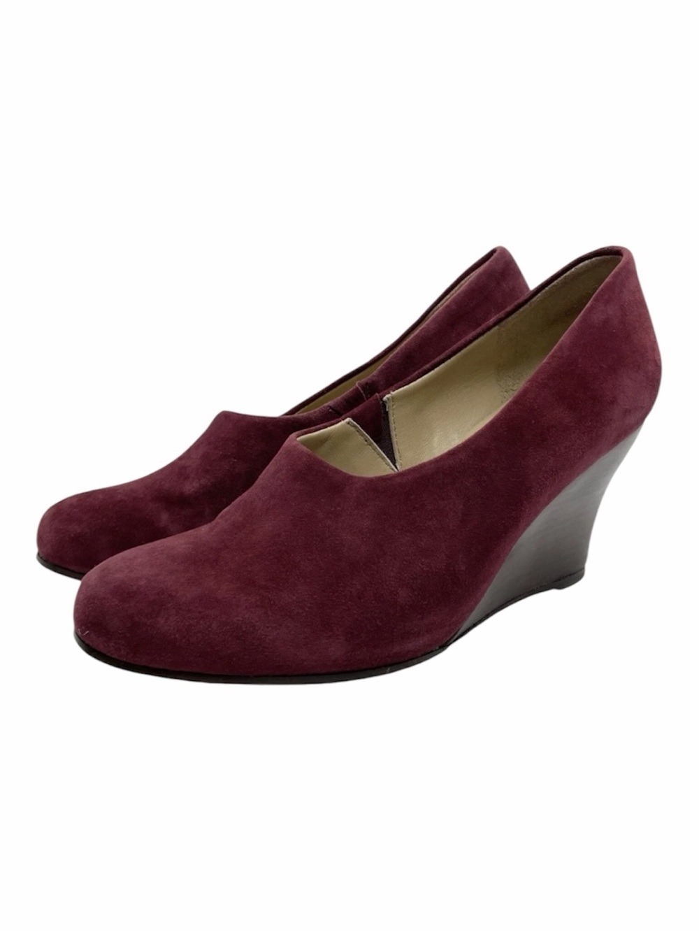 Eileen Fisher Burgundy Suede Wedge Loafer Pumps Women’s Size 5.5 Made in Italy